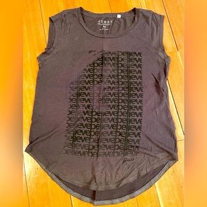 Guess Los Angeles Grey Faded Silver Cut Off Tank. Graphic Believe. Size XS